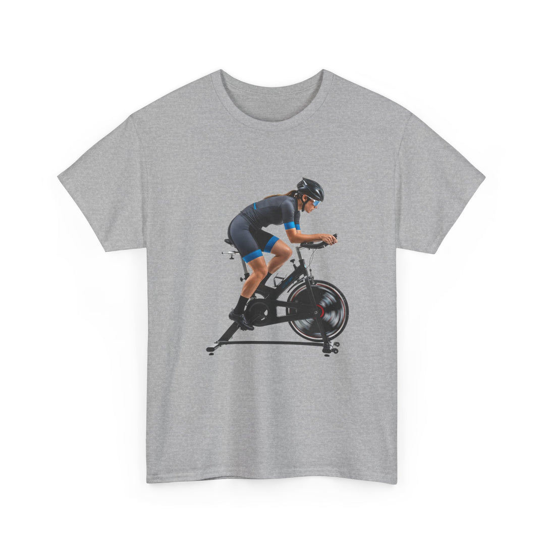 Spin Indoor Trainer T‑Shirt – lightweight, breathable cotton designed for indoor cycling. Comfortable, durable, and perfect for spin workouts and training.