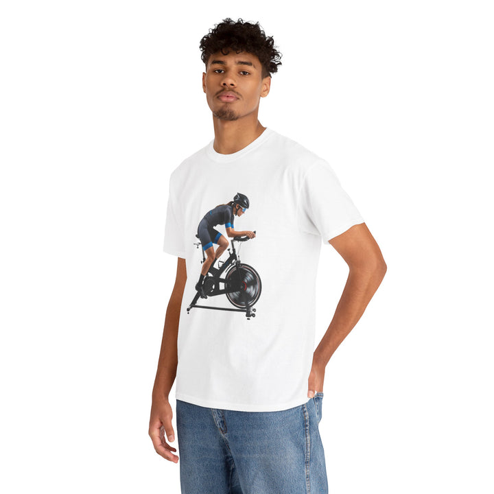 Spin Indoor Trainer T‑Shirt – lightweight, breathable cotton designed for indoor cycling. Comfortable, durable, and perfect for spin workouts and training.