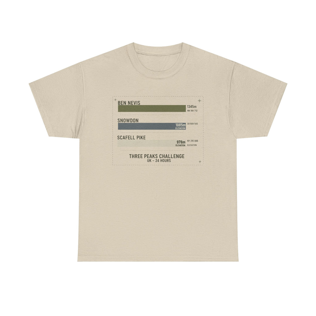 Three Peaks Challenge Graphic T-Shirt — Retro UK Mountain Hiking Tee