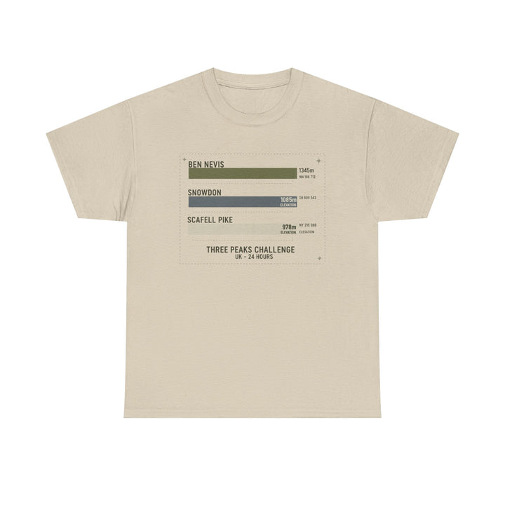 Three Peaks Challenge Graphic T-Shirt — Retro UK Mountain Hiking Tee