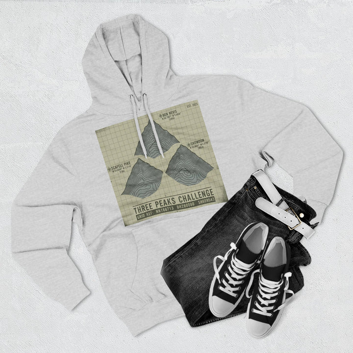 Three Peaks Challenge Graphic Hoodie — Retro UK Mountain Summit Pullover