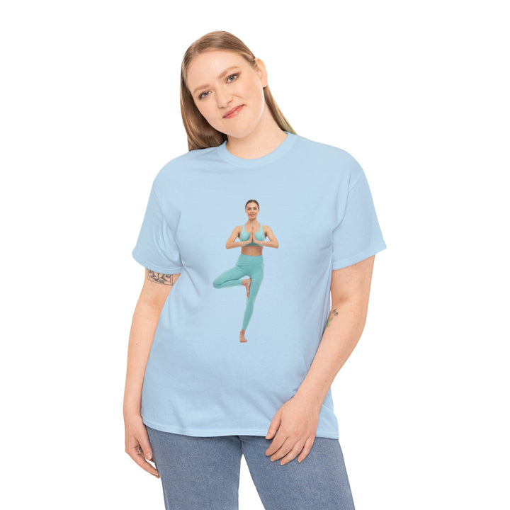 Yoga Pose Tee – soft, breathable cotton featuring a stylish yoga pose design. Perfect for yoga practice, meditation, or casual mindful lifestyle wear.