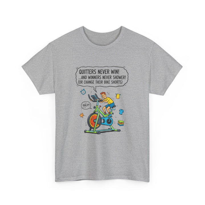 Spin Motivational Tee – soft, breathable cotton featuring an inspiring cycling graphic. Perfect for spin classes, workouts, and active lifestyle wear.