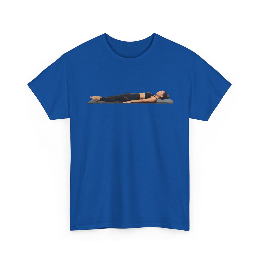 Yoga Savasana Pose Tee – soft, breathable cotton featuring the iconic Savasana pose. Perfect for yoga practice, meditation, or casual, mindful lifestyle wear.
