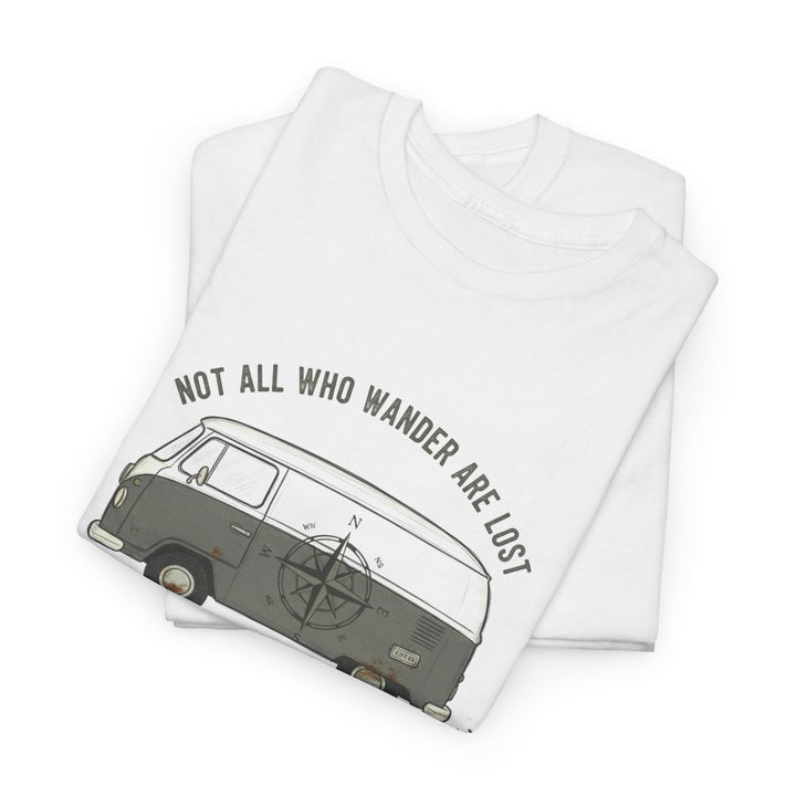 Not All Who Wander Van Tee – soft, breathable cotton featuring a van-inspired design. Perfect for road trips, van life, and casual outdoor adventures.