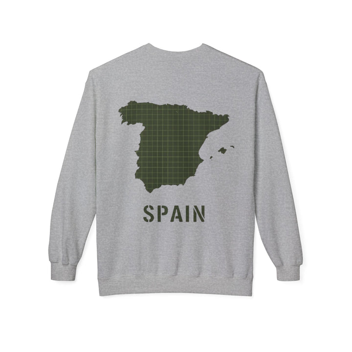 Spain Map Crewneck Sweatshirt — Military Green Grid Spain Graphic