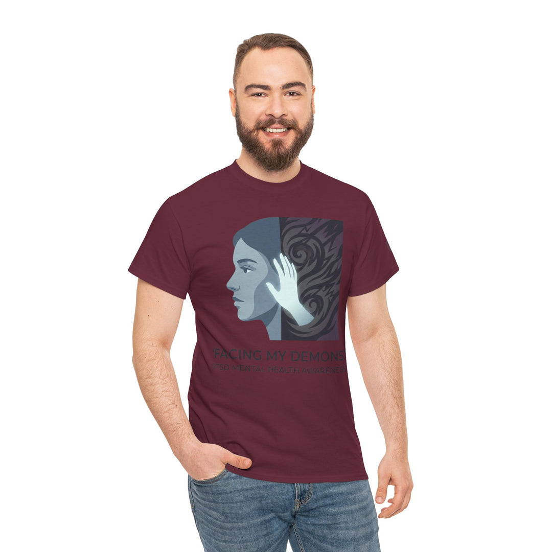 Maroon t-shirt by Veteran owned, featuring a woman&