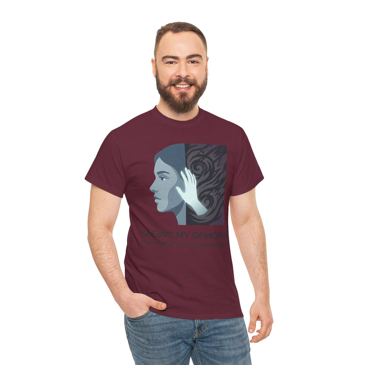 Maroon t-shirt by Veteran owned, featuring a woman&