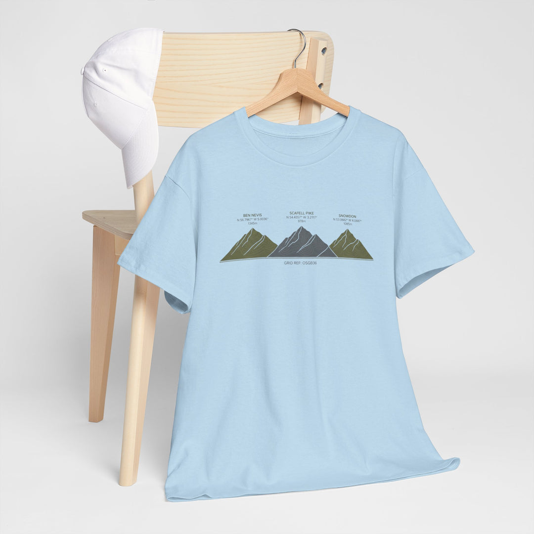 Three Peaks Challenge Graphic T-Shirt — Retro UK Mountain Hiking Tee
