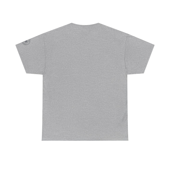 Gray t-shirt by S&amp;W Gallus with an aircraft schematic graphic visible on the sleeve.