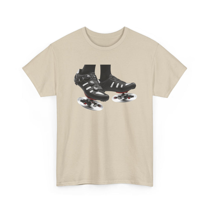Spin Shoes Tee – soft, breathable cotton featuring a cycling shoes graphic. Perfect for spin classes, indoor workouts, and casual activewear.