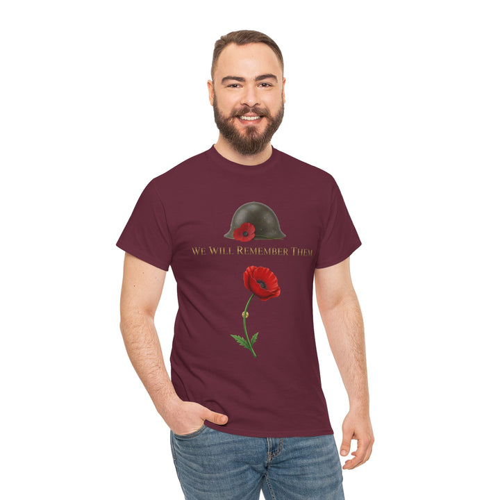 Poppy &amp; Helmet T-Shirt — Remembrance Floral Military Tribute Tee