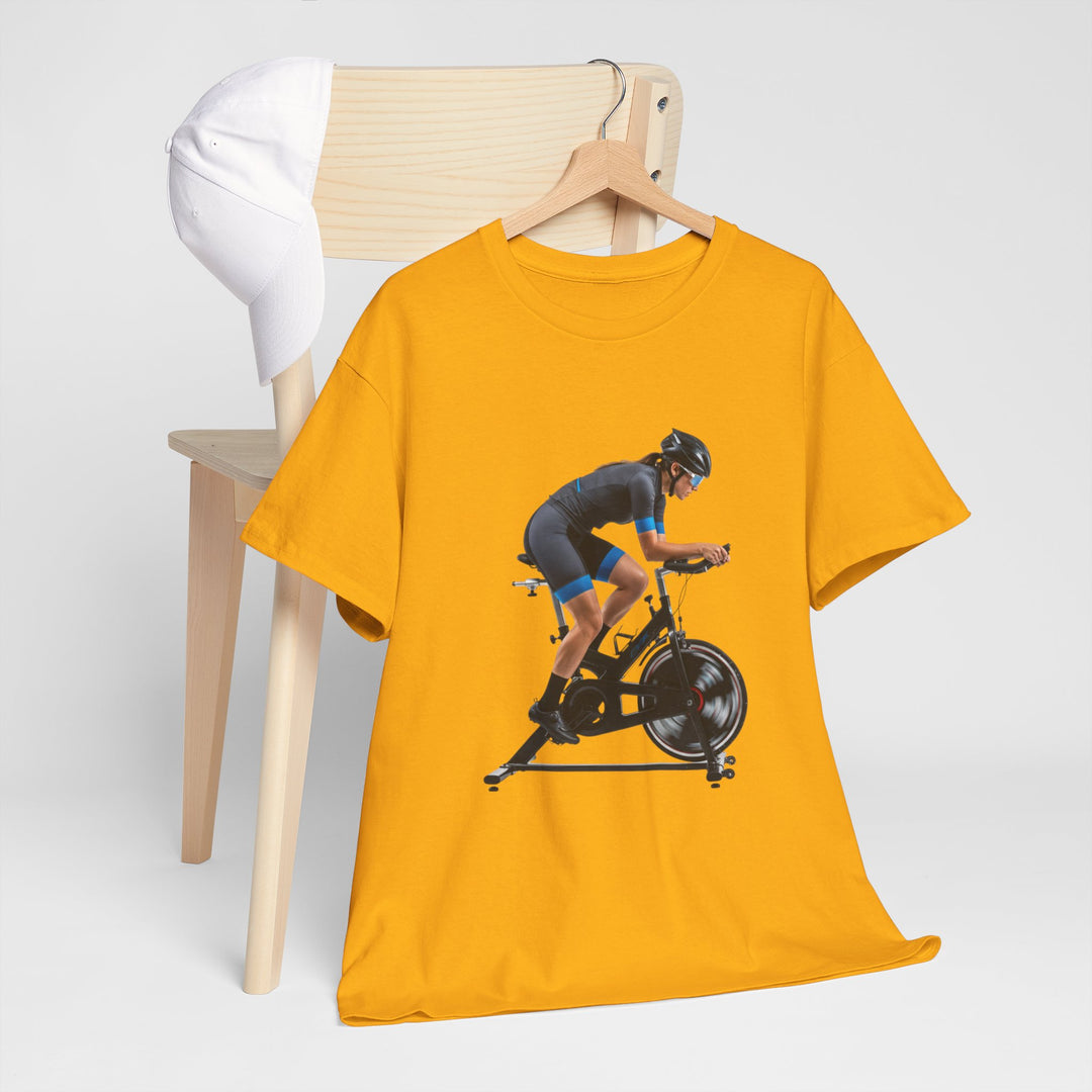 Spin Indoor Trainer T‑Shirt – lightweight, breathable cotton designed for indoor cycling. Comfortable, durable, and perfect for spin workouts and training.