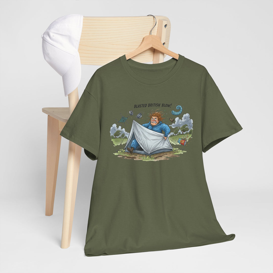 Blasted British Blow Graphic T-Shirt — Retro UK Camping Adventure Tee