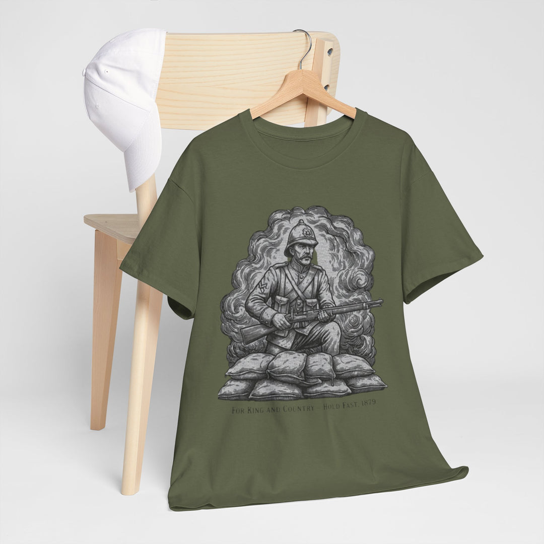 Soldier 1879 T-Shirt featuring a vintage Rorke’s Drift–style rifleman illustration. A bold Anglo-Zulu War tribute design.