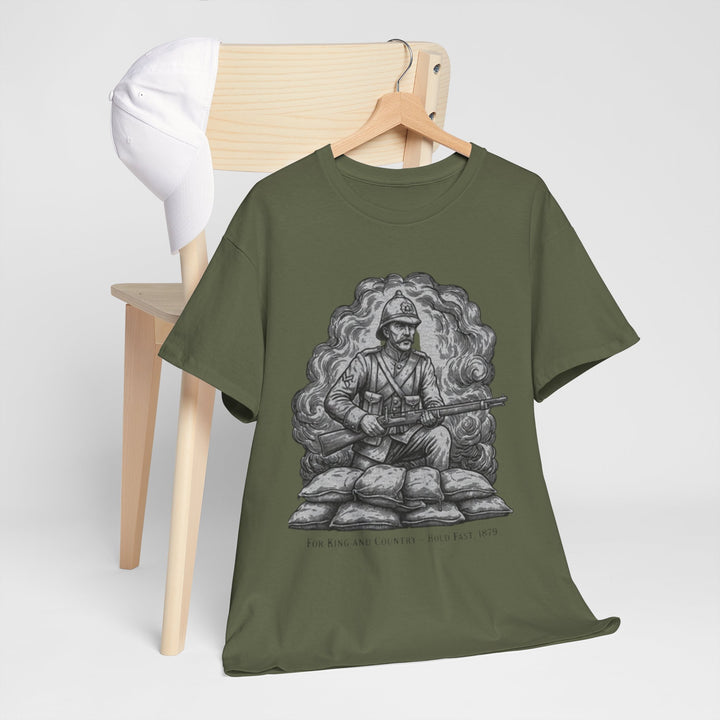 Soldier 1879 T-Shirt featuring a vintage Rorke’s Drift–style rifleman illustration. A bold Anglo-Zulu War tribute design.