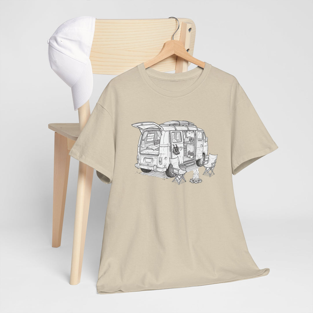Open Van Sketch T-Shirt featuring a detailed van illustration. Soft, breathable cotton with a relaxed fit for everyday casual style.