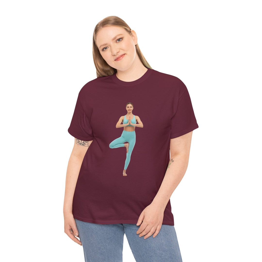 Yoga Pose Tee – soft, breathable cotton featuring a stylish yoga pose design. Perfect for yoga practice, meditation, or casual mindful lifestyle wear.