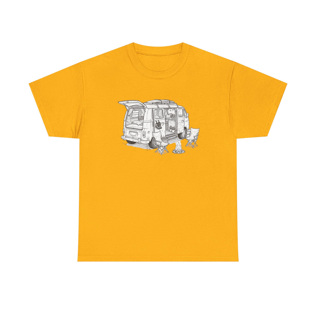 Open Van Sketch T-Shirt featuring a detailed van illustration. Soft, breathable cotton with a relaxed fit for everyday casual style.