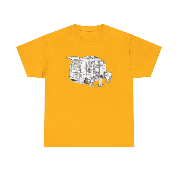 Open Van Sketch T-Shirt featuring a detailed van illustration. Soft, breathable cotton with a relaxed fit for everyday casual style.