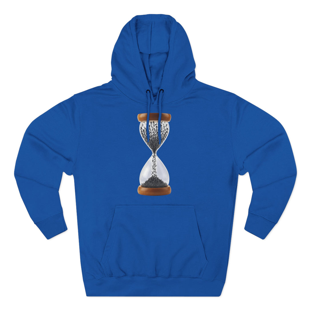 Royal blue hoodie by S&amp;W Gallus with an hourglass graphic on the front.