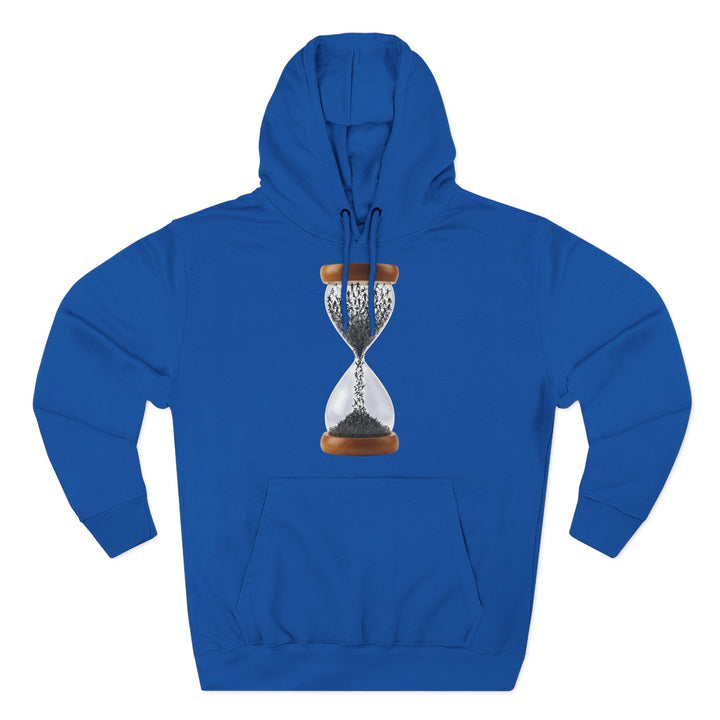 Royal blue hoodie by S&amp;W Gallus with an hourglass graphic on the front.