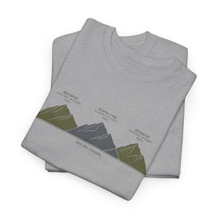 Three Peaks Challenge Graphic T-Shirt — Retro UK Mountain Hiking Tee