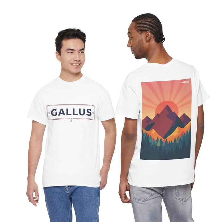 T-Shirt — Gallus Mountain Graphic Tee (Sunrise Landscape Back Print)