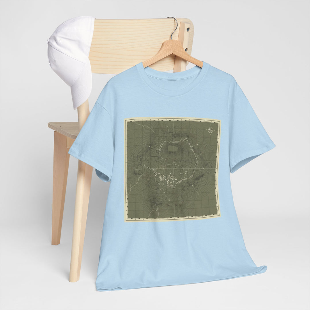 Isandlwana Map Print T-Shirt featuring a vintage topographic design. A bold heritage graphic tee inspired by historic terrain.
