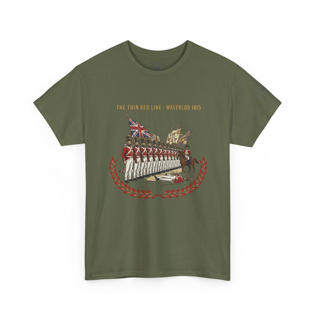 Olive t-shirt by S&amp;W Gallus featuring a graphic print of British soldiers with laurel wreath on the front.