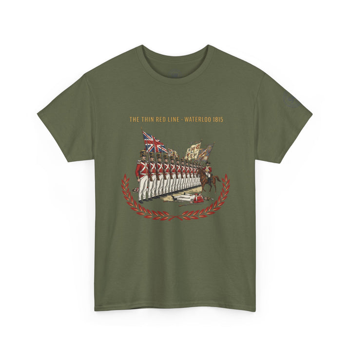 Olive t-shirt by S&amp;W Gallus featuring a graphic print of British soldiers with laurel wreath on the front.