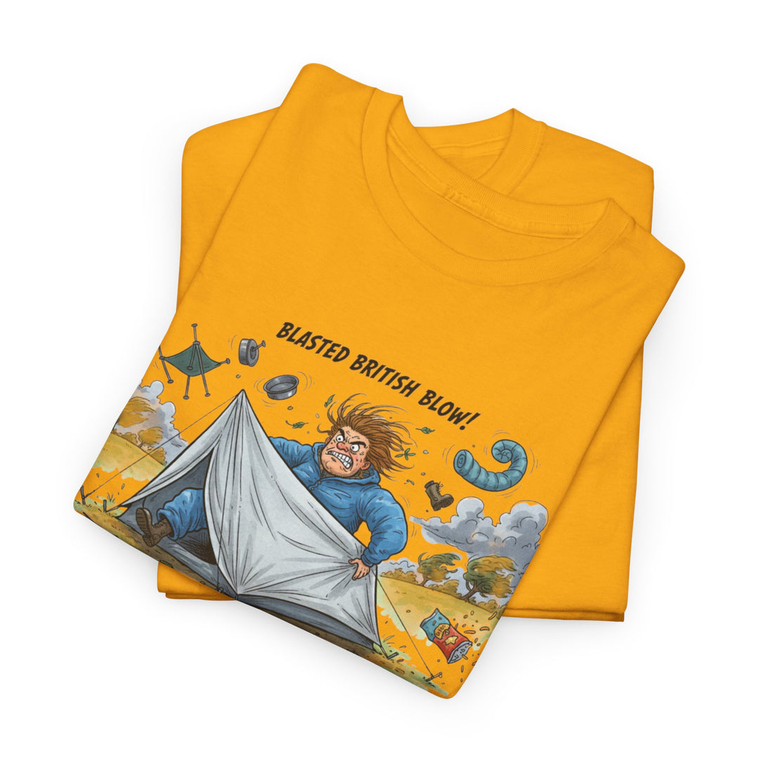 Blasted British Blow Graphic T-Shirt — Retro UK Camping Adventure Tee