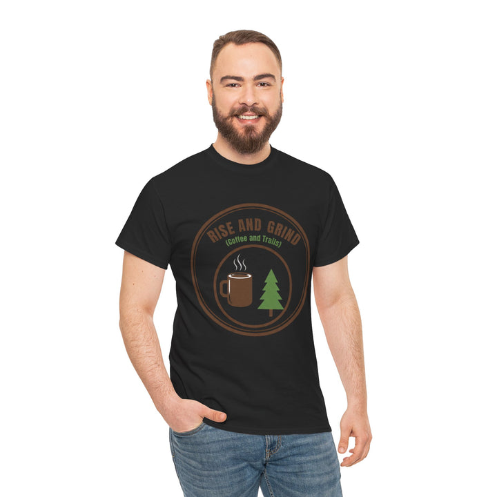 Rise and Grind Coffee T-Shirt - Vintage Camping &amp; Hiking Tee