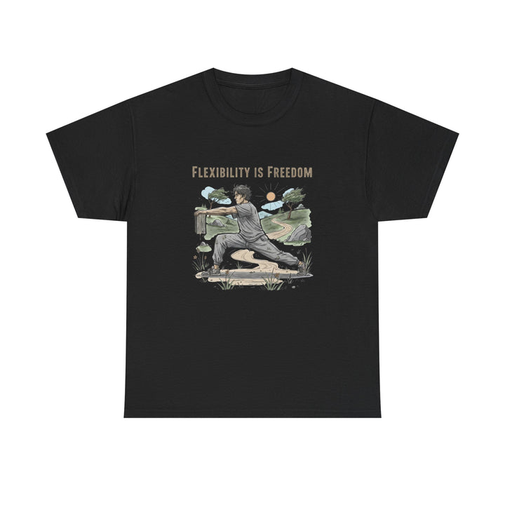 Flexibility Is Freedom Tee – soft, breathable cotton featuring a motivational design. Perfect for yoga, Pilates, stretching, or casual active lifestyle wear.