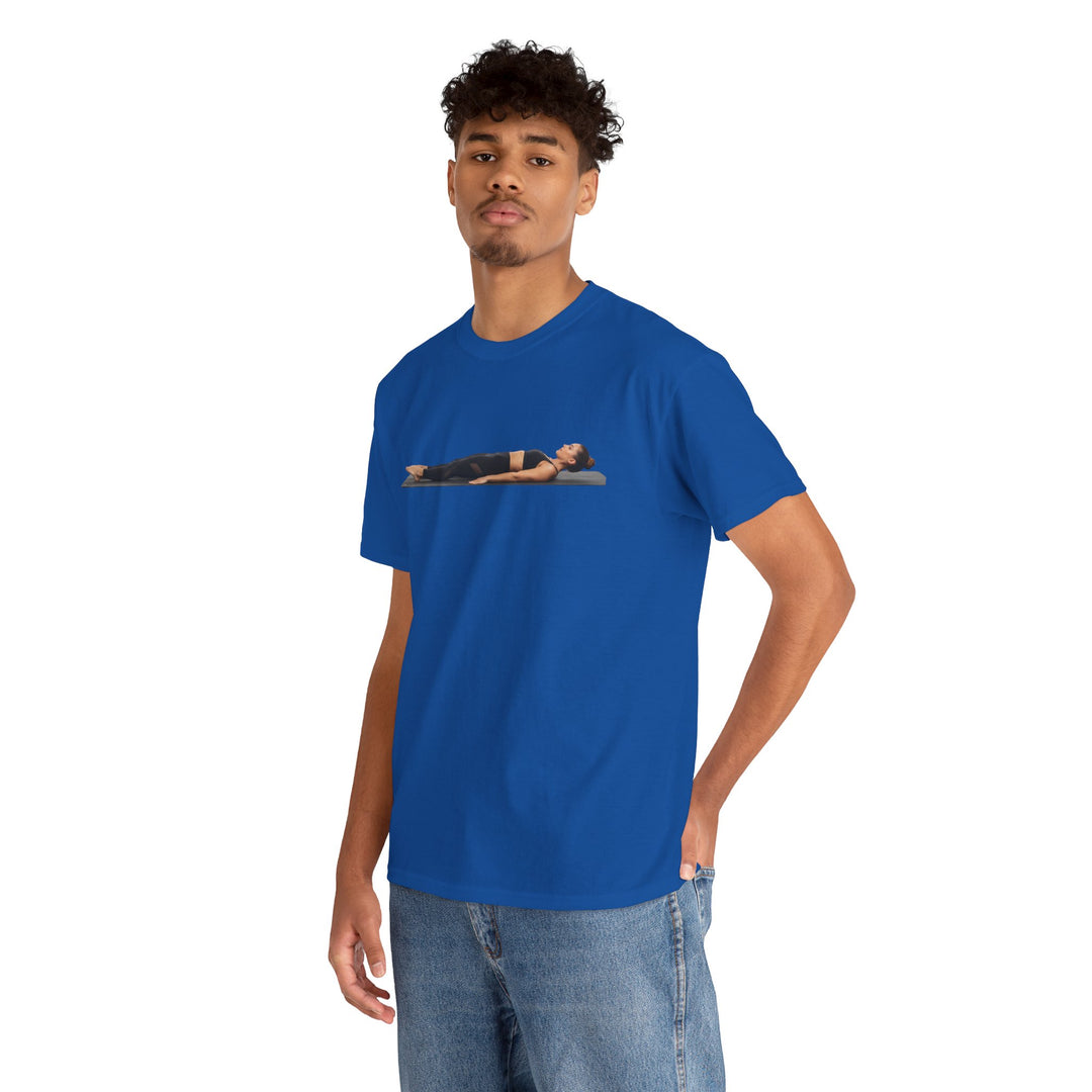 Yoga Savasana Pose Tee – soft, breathable cotton featuring the iconic Savasana pose. Perfect for yoga practice, meditation, or casual, mindful lifestyle wear.