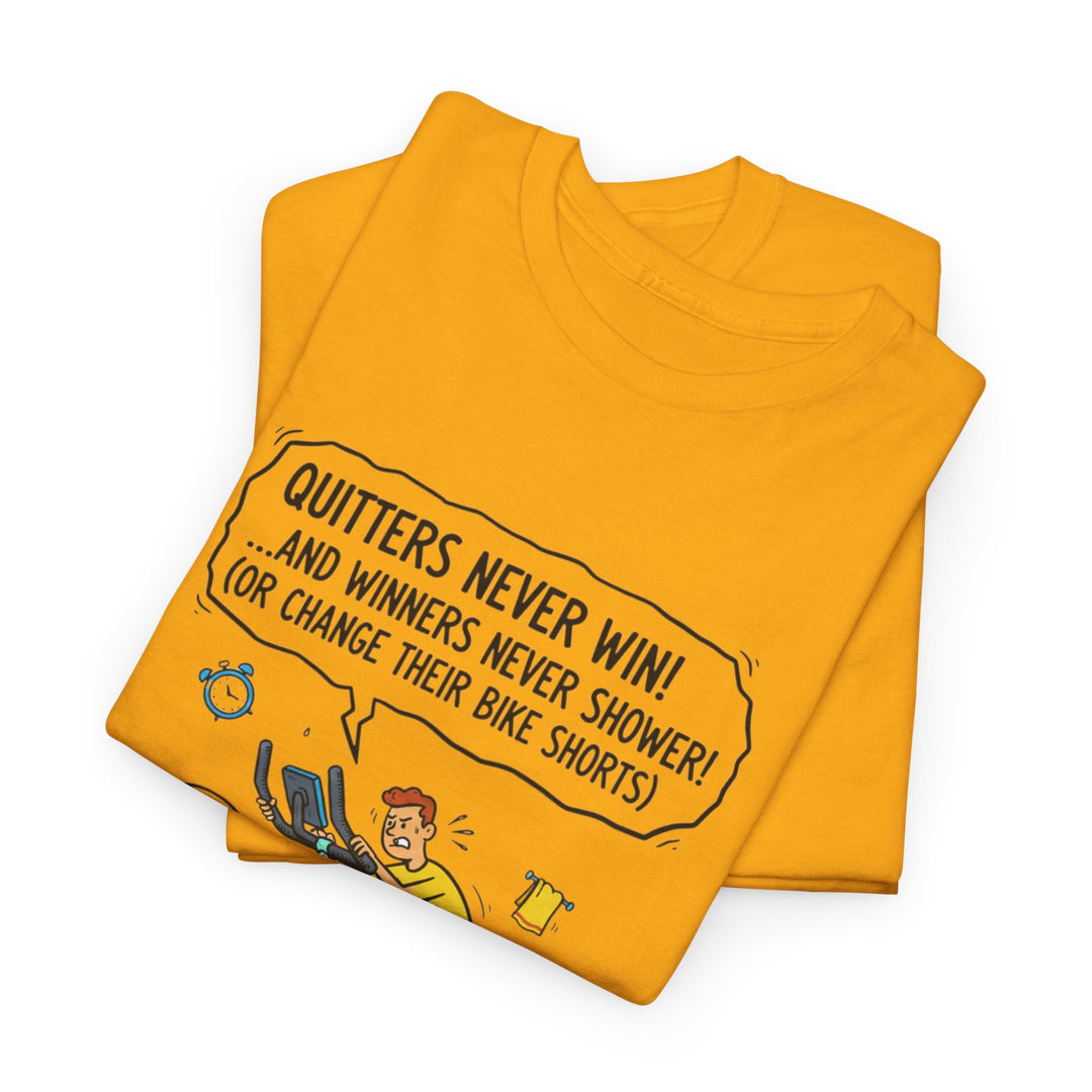 Spin Motivational Tee – soft, breathable cotton featuring an inspiring cycling graphic. Perfect for spin classes, workouts, and active lifestyle wear.