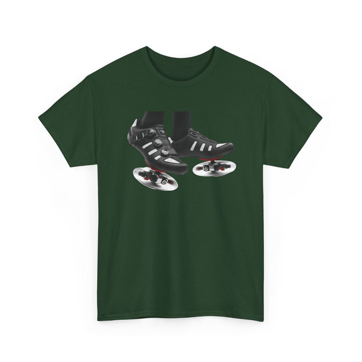 Spin Shoes Tee – soft, breathable cotton featuring a cycling shoes graphic. Perfect for spin classes, indoor workouts, and casual activewear.