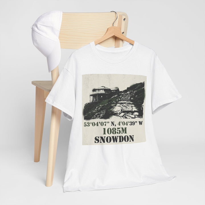 Snowdon 1085m Vintage Summit Tee — Mountain Coordinates Graphic T‑Shirt