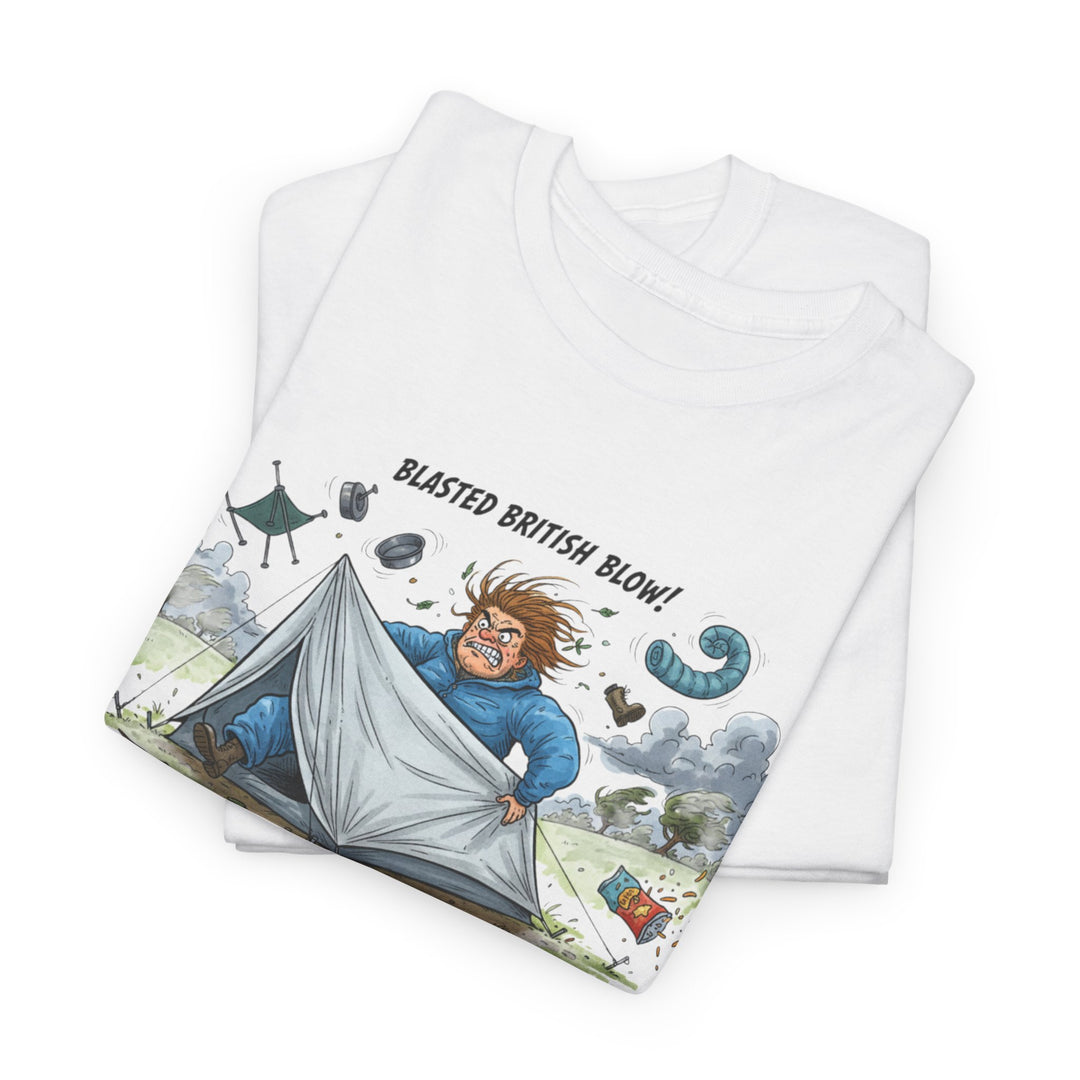 Blasted British Blow Graphic T-Shirt — Retro UK Camping Adventure Tee