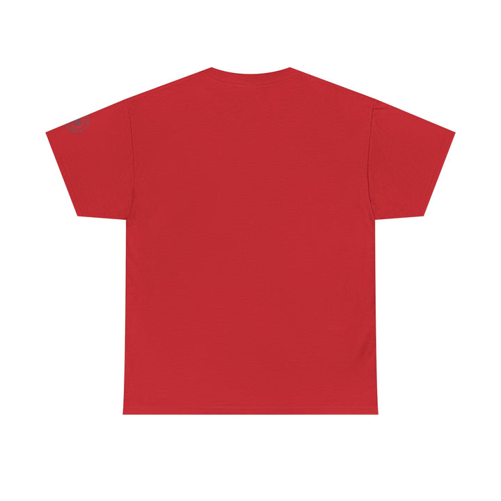 Red t-shirt by S&amp;W Gallus, featuring a logo on the sleeve, shown on a white background.