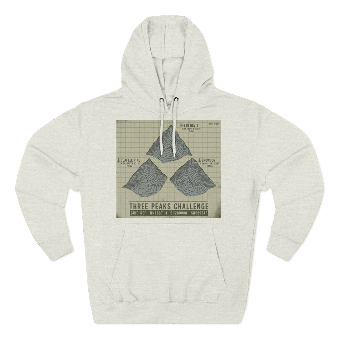 Three Peaks Challenge Graphic Hoodie — Retro UK Mountain Summit Pullover