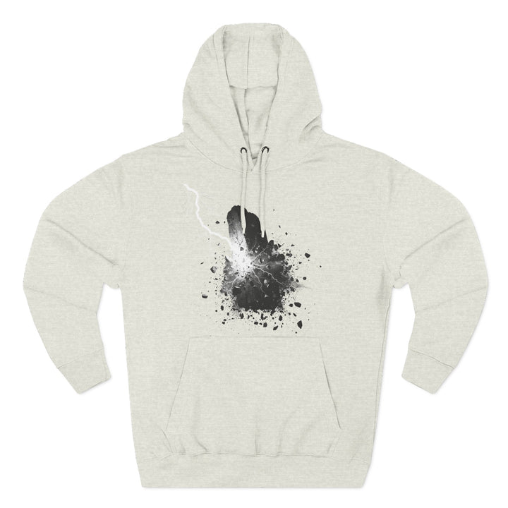 Gray hoodie by S&amp;W Gallus with a graphic of a stone shattering from a lightning strike.