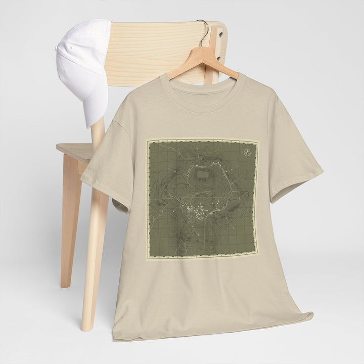 Isandlwana Map Print T-Shirt featuring a vintage topographic design. A bold heritage graphic tee inspired by historic terrain.
