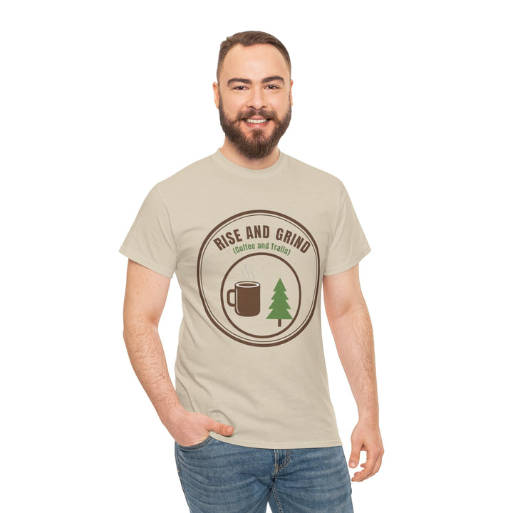 Rise and Grind Coffee T-Shirt - Vintage Camping &amp; Hiking Tee