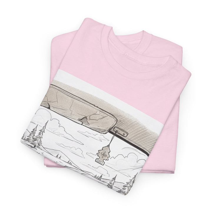 Scenic Drive Van Illustration Tee – soft cotton with a detailed van and landscape design. Perfect for road trips, outdoor adventures, and casual wear.