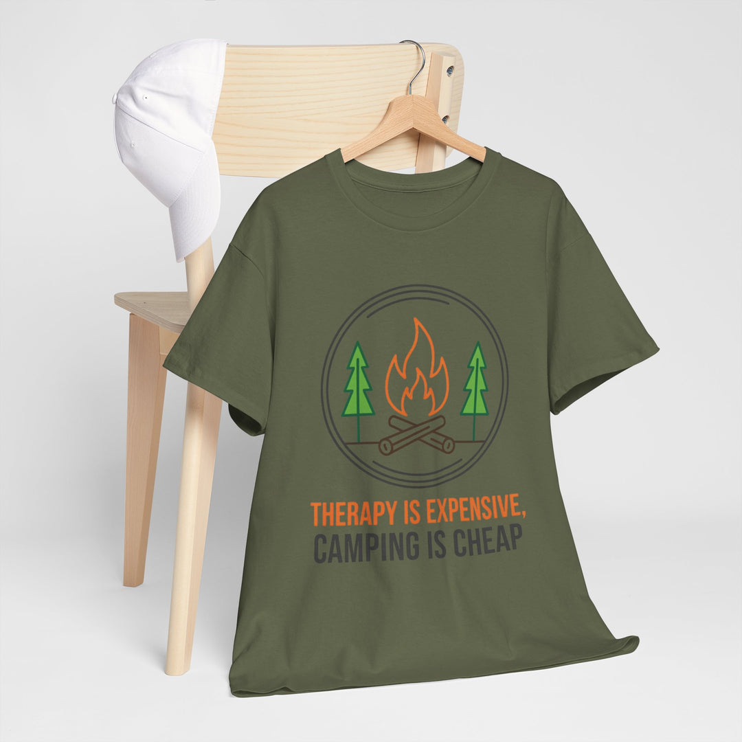 Funny Camping Therapy T-Shirt — Retro Campfire Graphic Adventure Tee