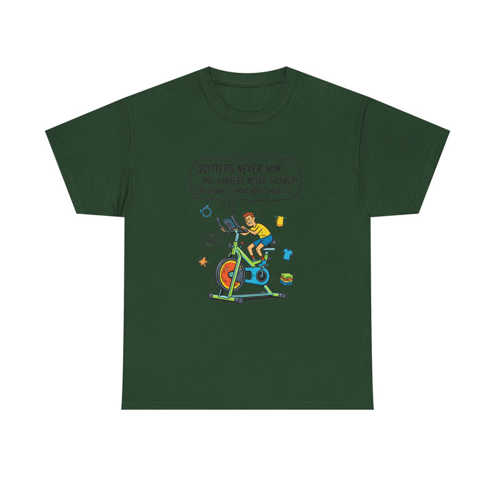 Spin Motivational Tee – soft, breathable cotton featuring an inspiring cycling graphic. Perfect for spin classes, workouts, and active lifestyle wear.