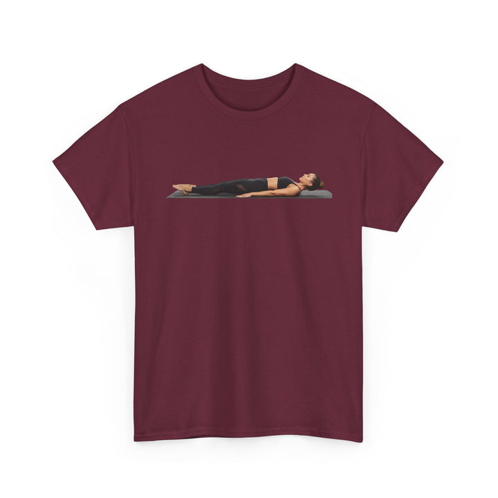 Yoga Savasana Pose Tee – soft, breathable cotton featuring the iconic Savasana pose. Perfect for yoga practice, meditation, or casual, mindful lifestyle wear.