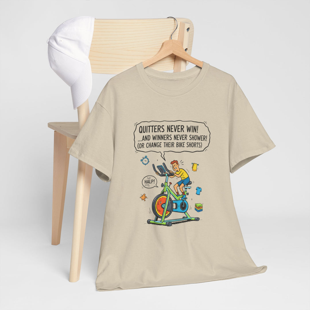 Spin Motivational Tee – soft, breathable cotton featuring an inspiring cycling graphic. Perfect for spin classes, workouts, and active lifestyle wear.