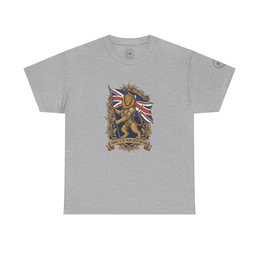 Gray T-shirt by S&amp;W Gallus with a British lion crest graphic on the front.